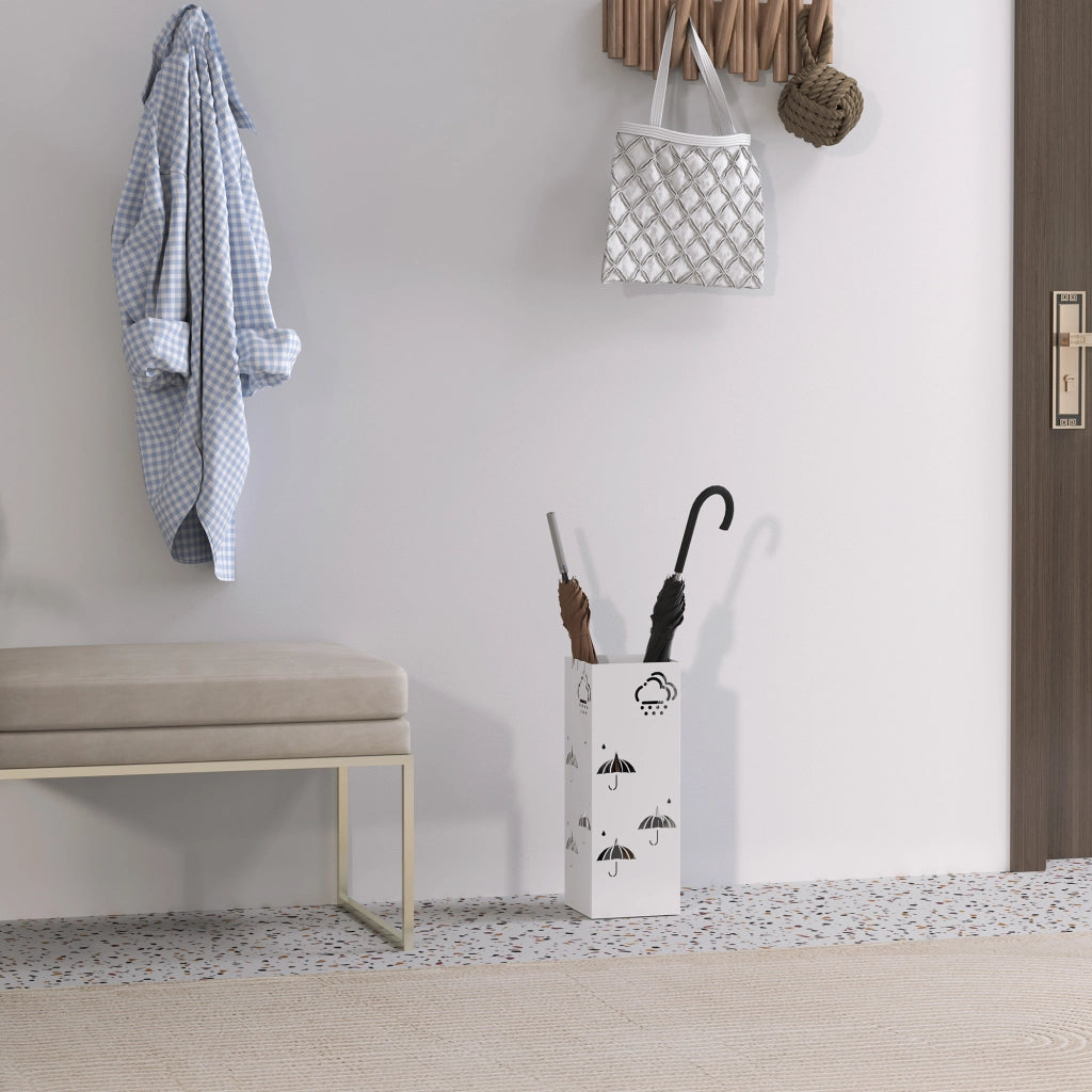 Portaombrelli con vassoio raccogocce e ganci ¨C Minimal ¨C 15,5x15,5x41 cm Bianco