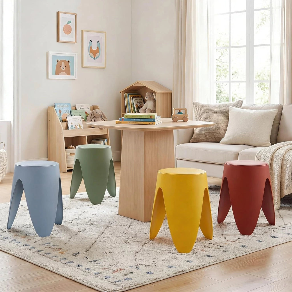 Set da 8 Sgabelli Impilabili, Sgabelli in Plastica Altezza 46 cm, Sedie Senza Schienale Portatili per Scuola, Aula, Soggiorno, Sala da Pranzo, Casa e Ufficio e Senza Montaggio