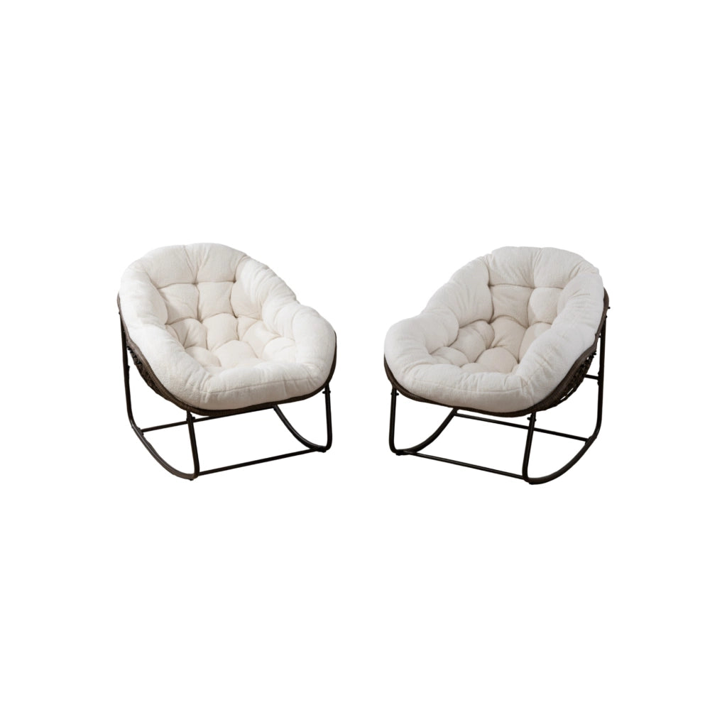 POLTRONA DONDOLO IN RATTAN SINTETICO E ACCIAIO 78x106x90 cm BIANCA