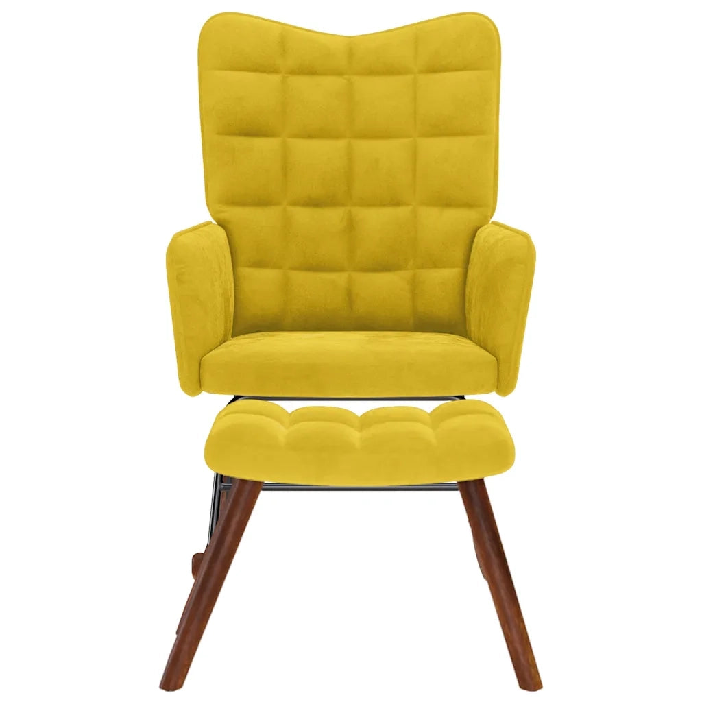 Sedia a dondolo con sgabello in velluto giallo CFW5572411