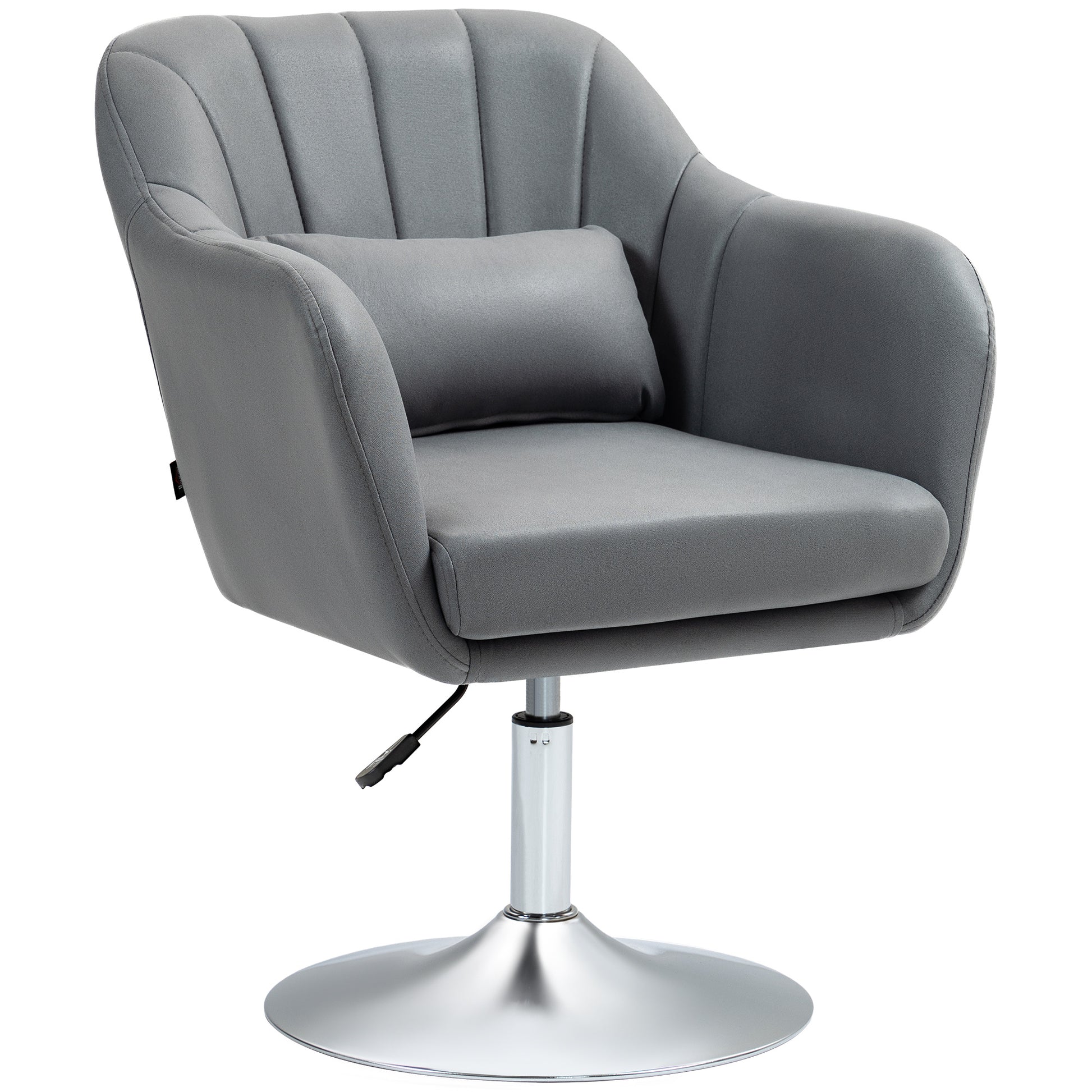 Poltrona Girevole con Cuscino Lombare 60x60x79-91 cm in Tessuto Tecnico Grigio