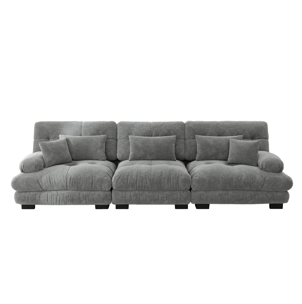 Divano modulare con seduta profonda in chenille grigio