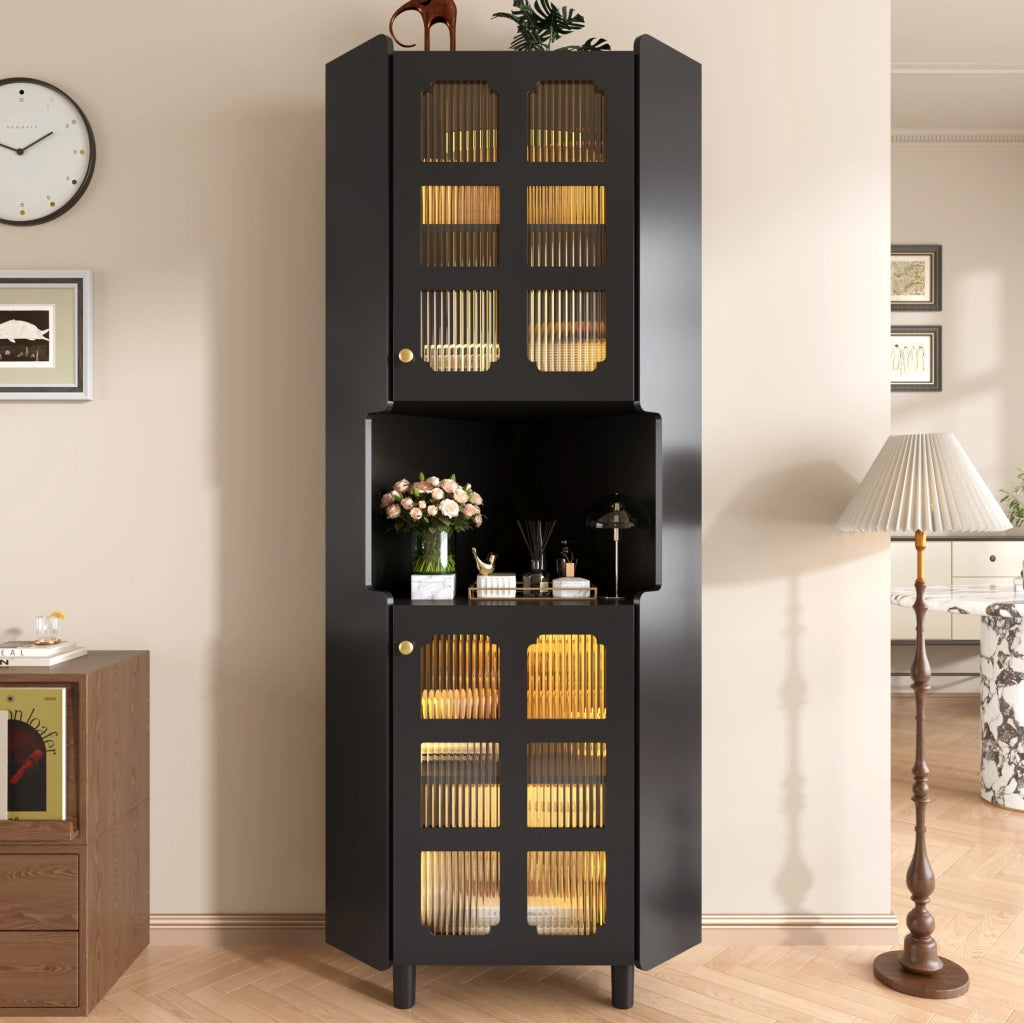 Armadio angolare LED nero in MDF con finitura laccata