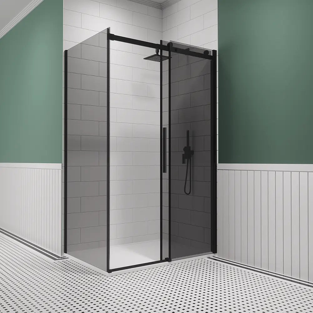 Box doccia 70x140 cm scorrevole vetro 8mm fumé profili nero opaco h195cm | Creta