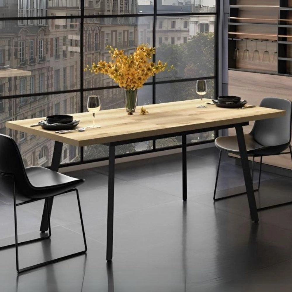 Tavolo allungabile Lini piano colore rovere e gambe in metallo nero 138x85x76h