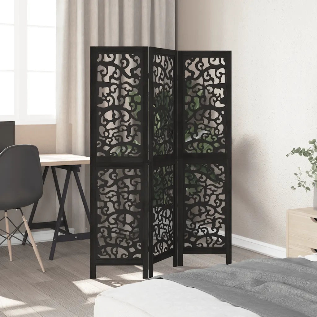 Divisorio Ambienti | Divider per stanze | Paravento 3 Pannelli Nero Legno Massello di Paulownia