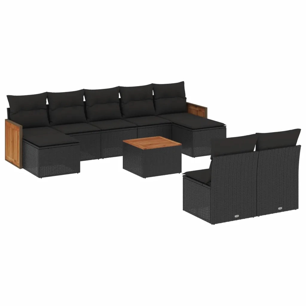 Set Divani da Giardino 10pz con Cuscini in Polyrattan Nero 3228057