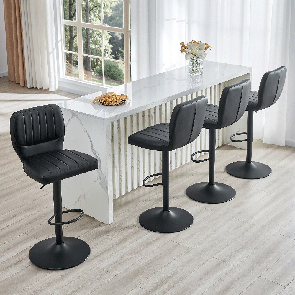 Sgabello da Bar Regolabile ¨C MINIMAL ¨C Ecopelle Nero, Girevole 360¡ã, con Schienale