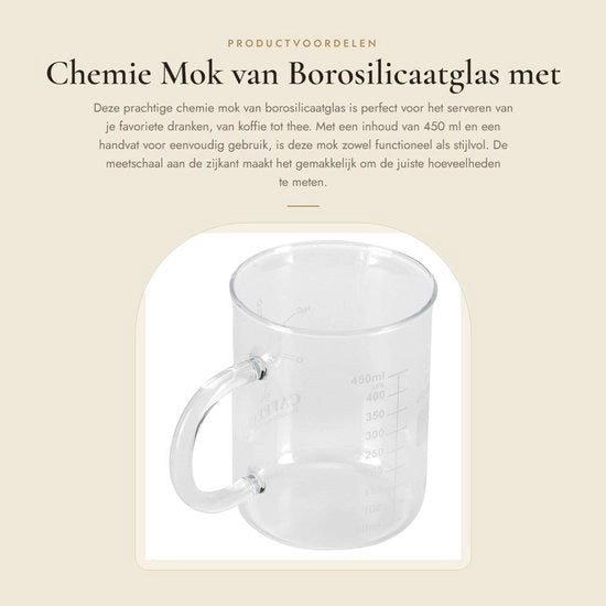 Bicchierino 450 ml - Chimica Moka - Vetro borosilicato - Manico - Scala graduata - Design trasparente - Bicchierino di misura