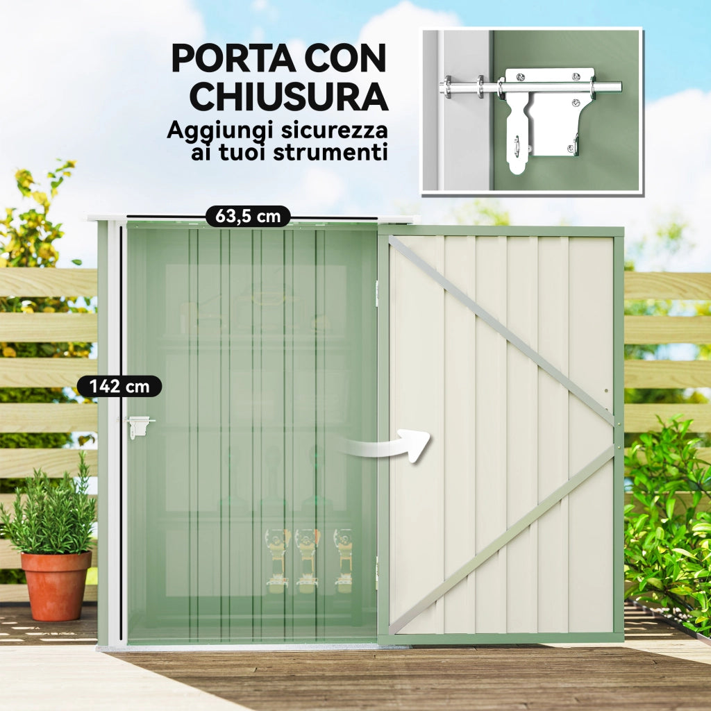 Casetta da Giardino Porta Attrezzi 100x104x160 cm con Porta in Acciaio Galvanizzato Verde Chiaro