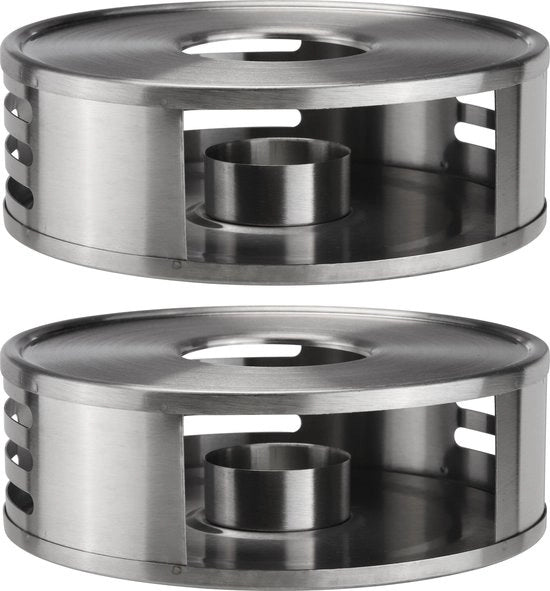 Rechaud piatto di riscaldamento 15 cm - 2x - RVS - per teiere/pentole - riscaldatore - Riscaldatori/piatti di riscaldamento - accessori cucina/attrezzature