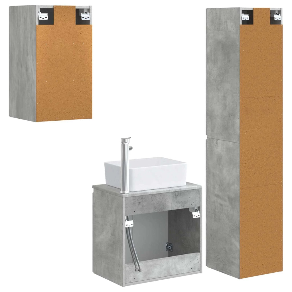Set di mobili per il bagno 3 pz Grigio Cemento 3406076