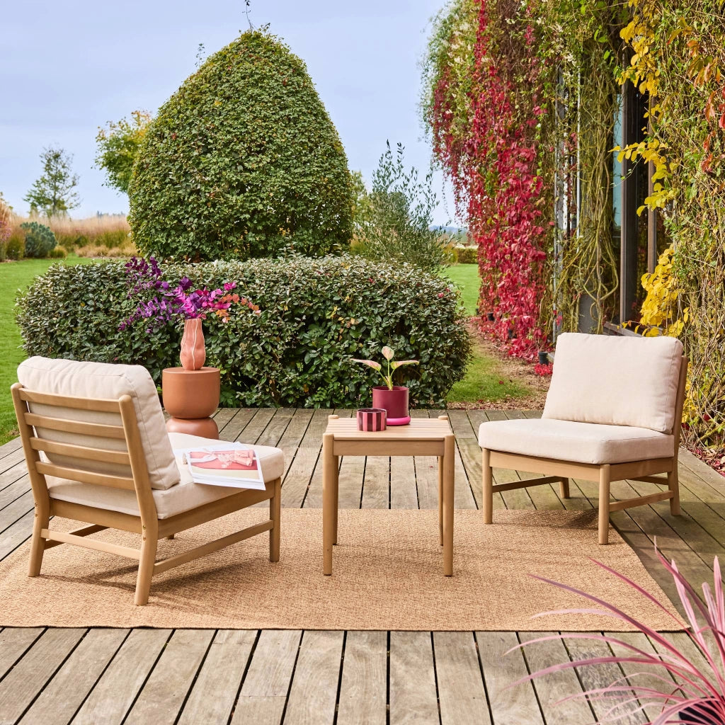 Salotto da giardino in legno di acacia, 2 posti, marrone naturale
