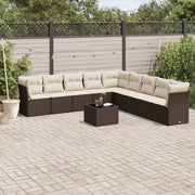Set Divani da Giardino 10pz con Cuscini in Polyrattan Marrone 3217793
