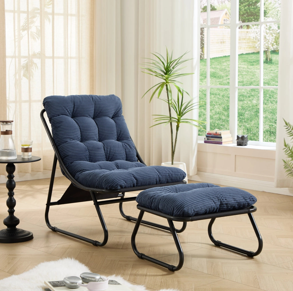 Poltrona relax da esterno con pouf, struttura nera