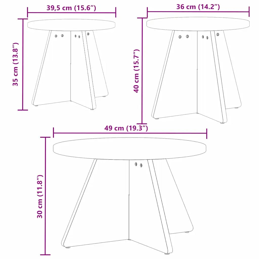 vidaXL Tavolino da salotto 3 pcs Naturale 49 x 49 x 30 cm