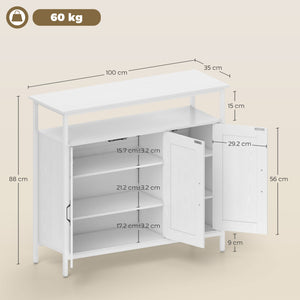 Mobile Basso Credenza da Cucina 100x35x88 cm con Armadietti e Ripiani a Giorno in MDF Bianco