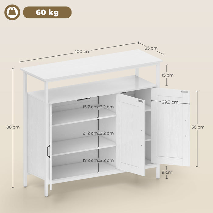 Mobile Basso Credenza da Cucina 100x35x88 cm con Armadietti e Ripiani a Giorno in MDF Bianco