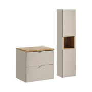 Set bagno AOKI: mobile sottolavabo con cassetti 60cm + piano lavabo effetto legno + colonna