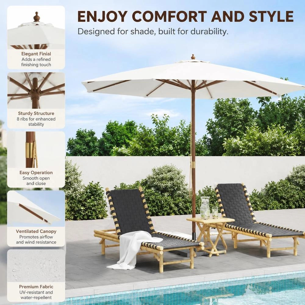 Parasol With Wooden Pole 350 Cm Sand White