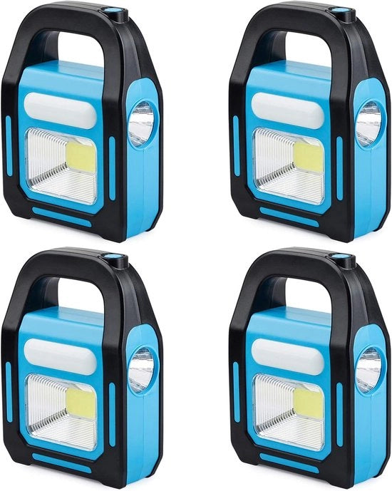 4 pezzi 3-in-1 Lampada LED solare USB COB per camping – Ricaricabile – Idrorepellente – Torcia di emergenza – Apparecchio ricaricabile
