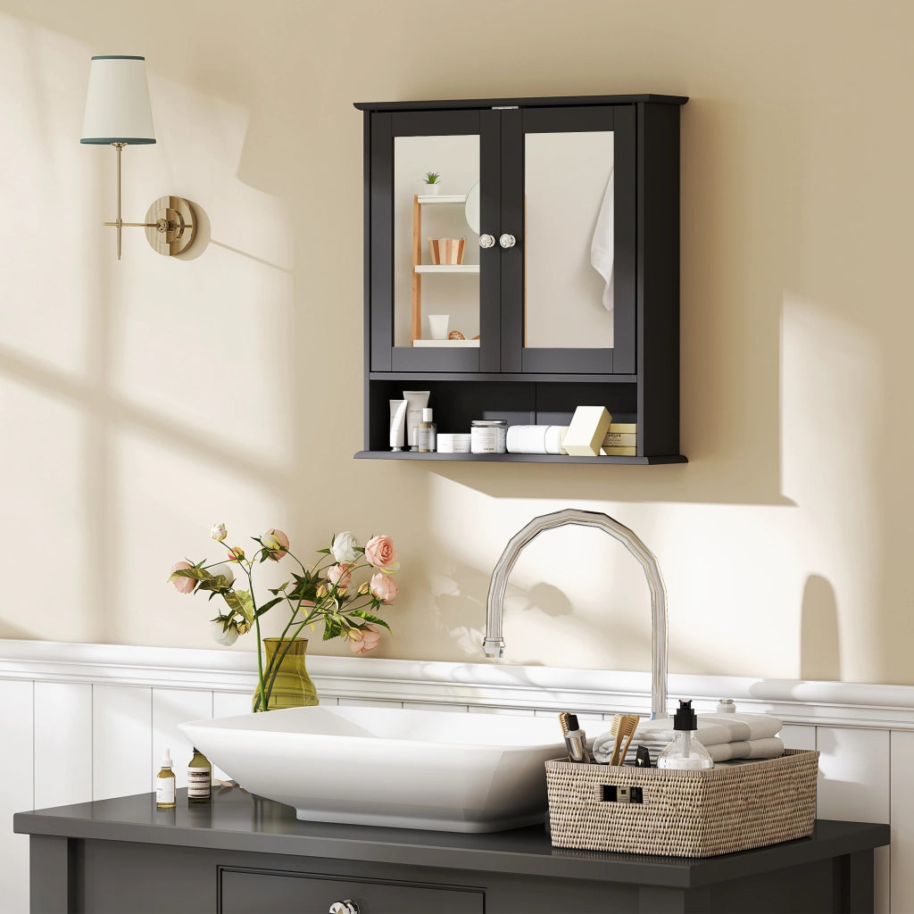 Armadietto Bagno con Specchio e Ante ¨C Zephmum ¨C Nero 56x13x58cm