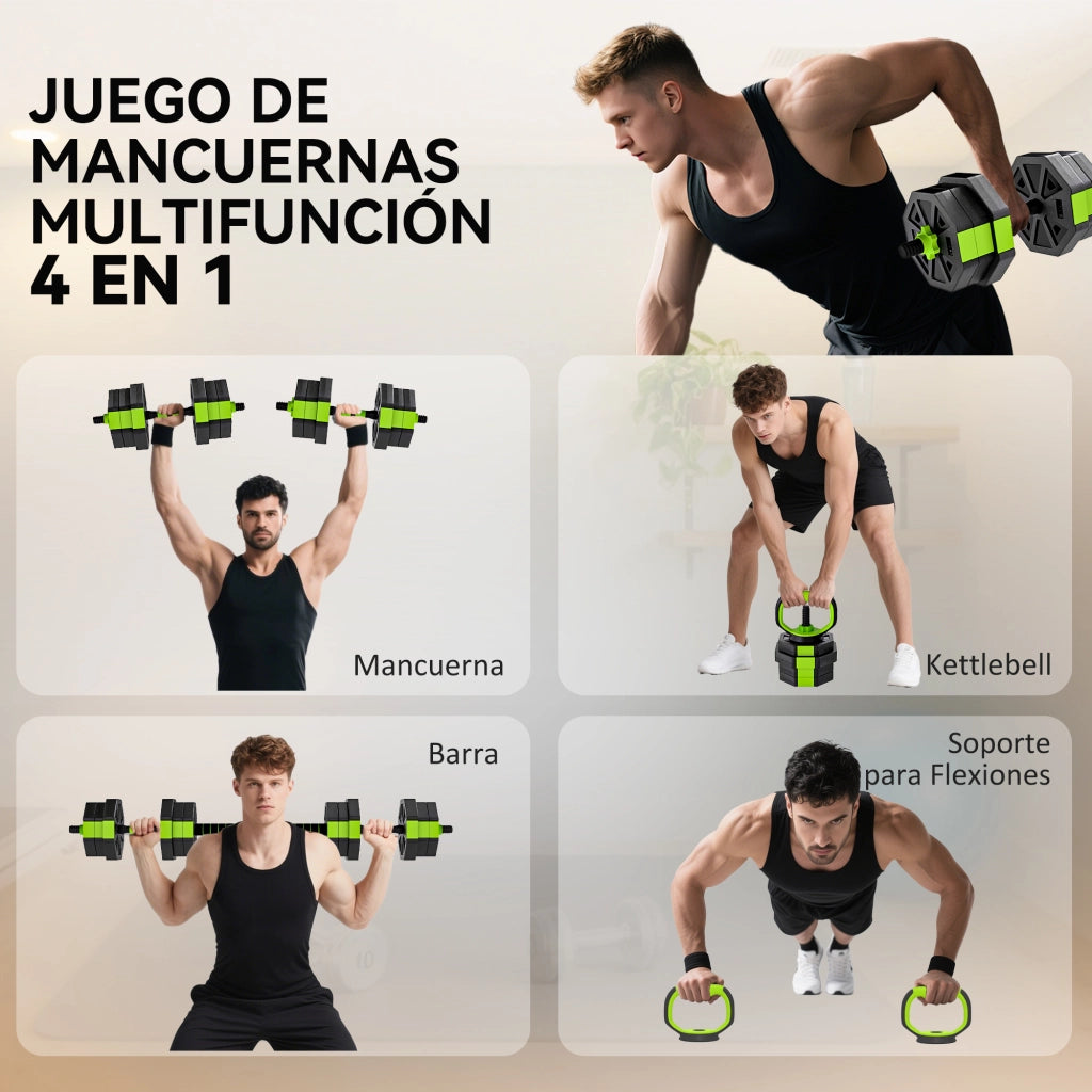Set Manubri Regolabili 20 kg 6 in 1 ¨C Xylo ¨C Kettlebell Bilanciere Supporto Flessioni
