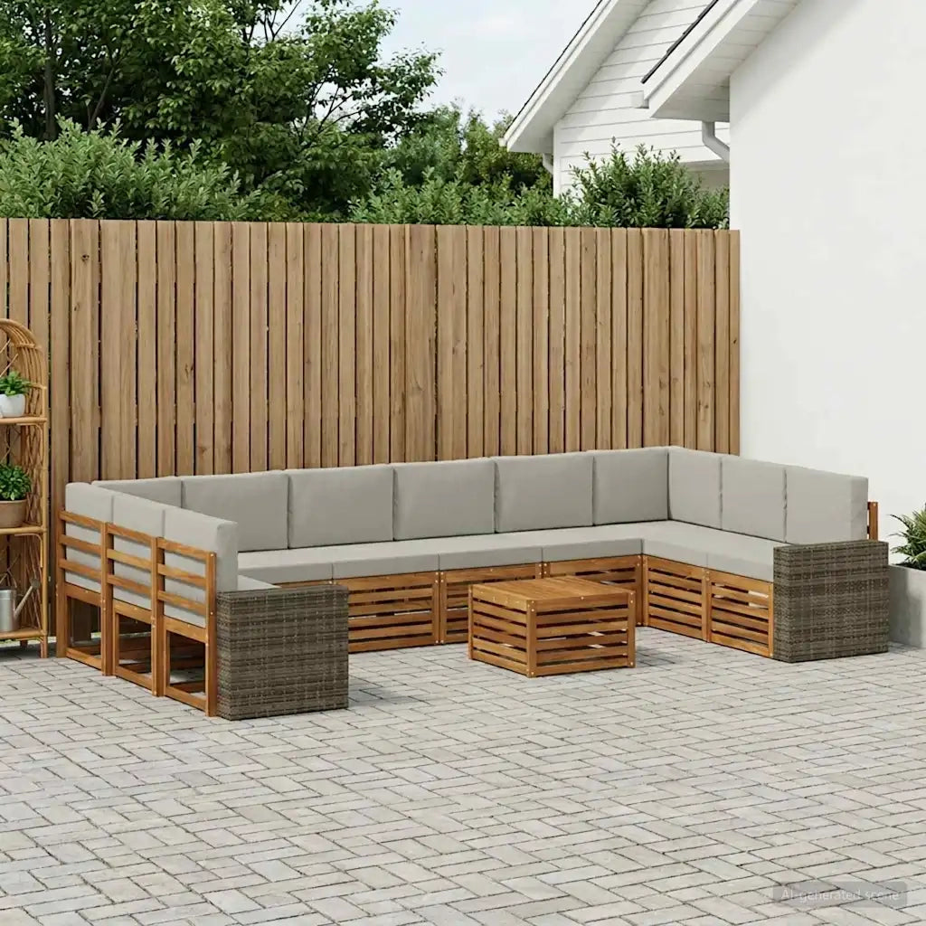 Set di divani da esterno 11 pcs Naturale e Grigio Chiaro