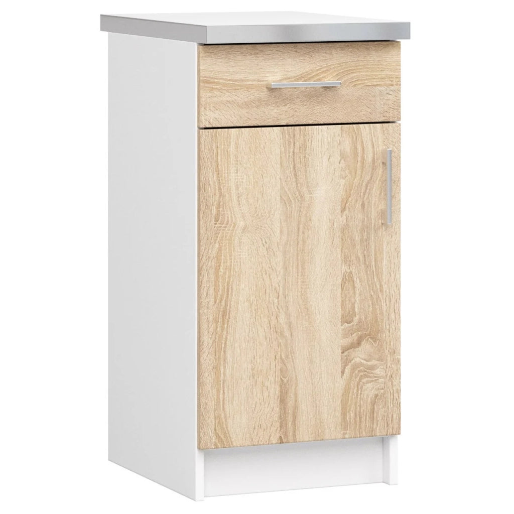 Mobile cucina modulare con piano di lavoro AKORD LIMA Bianco 40 cm 1 anta 1 cassetto inserto frontale Sonoma Quercia 40x44,5x82 cm