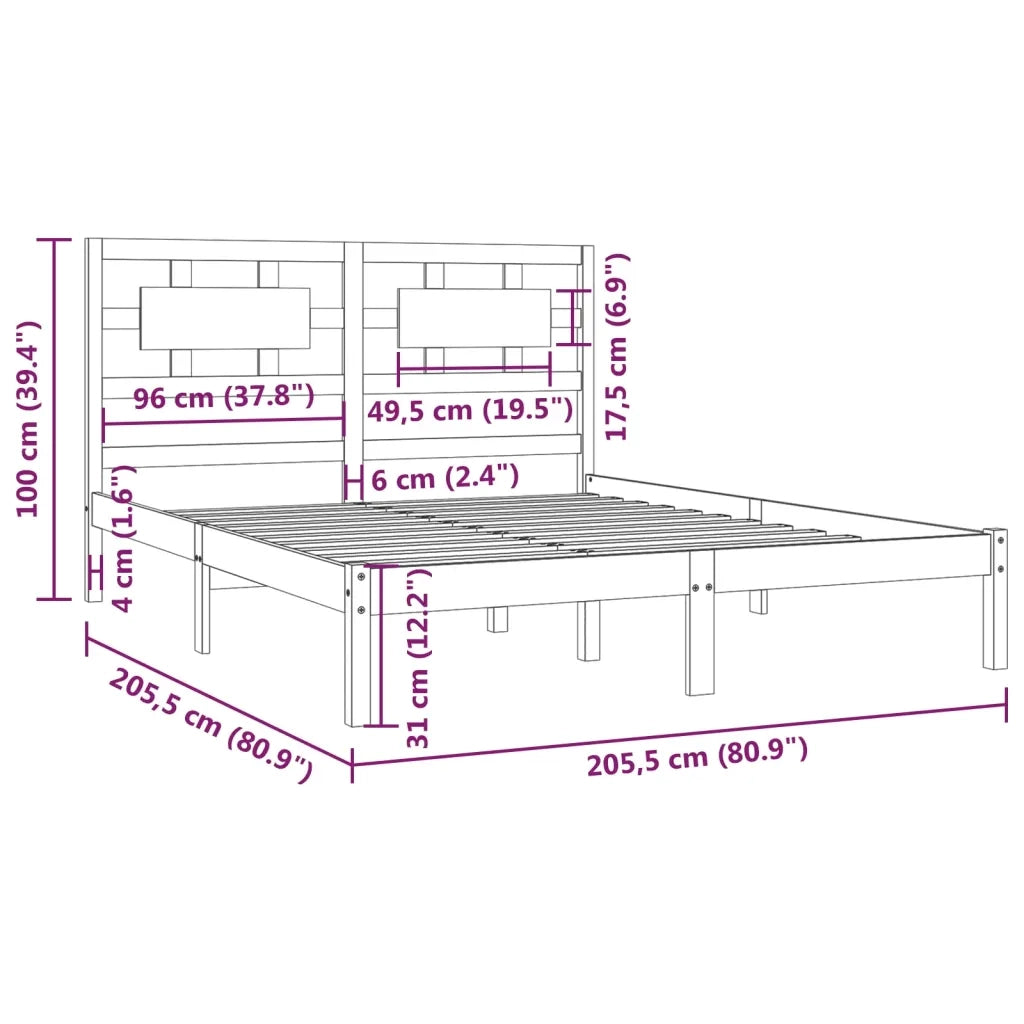 Giroletto-Struttura Letto Nero in Legno Massello di Pino 200x200 cm 713260