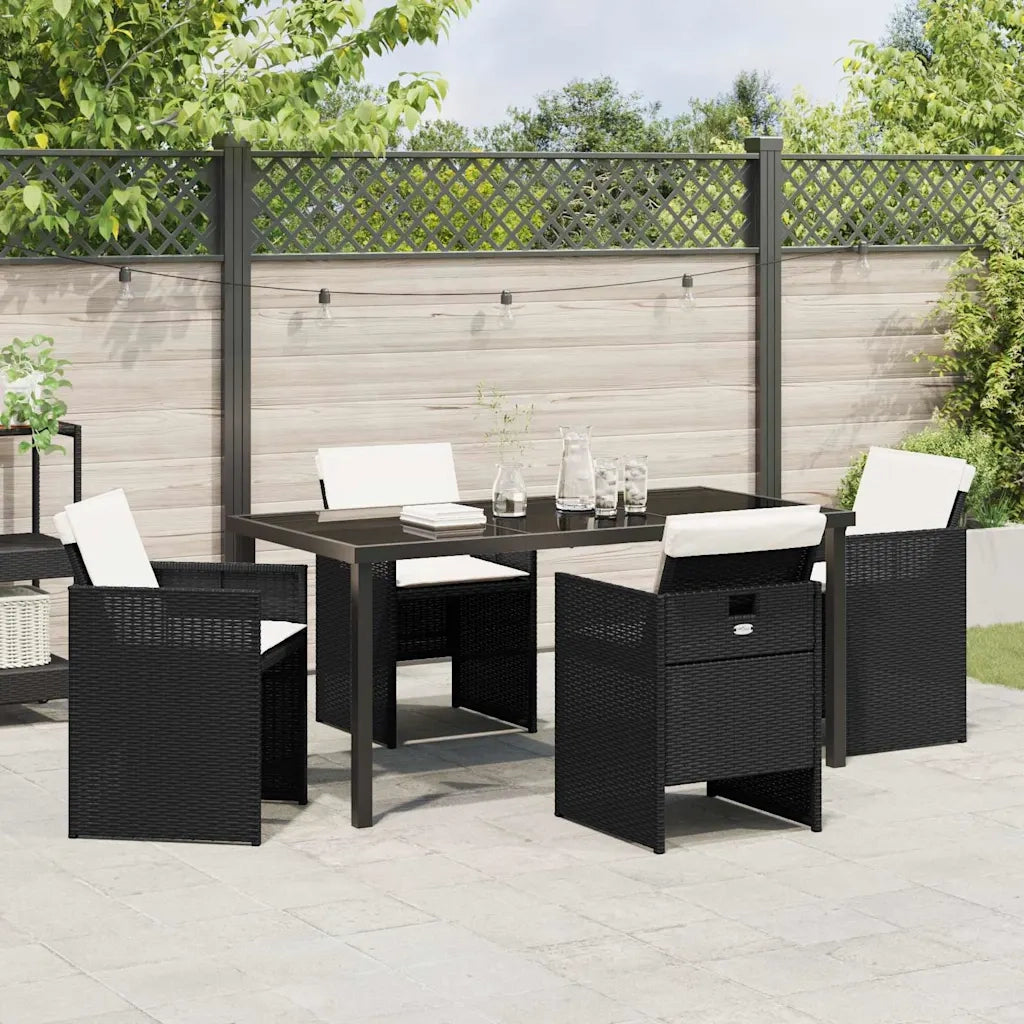 Set da Pranzo per Giardino con cuscino 5 pcs Nero polyrattan