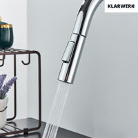 JANA | Rubinetto cucina estensibile Premium in acciaio inox cromato | Miscelatore arco alto gastronomia alta pressione ruotabile a 360° 2 attacchi