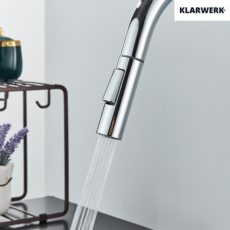 JANA | Rubinetto cucina estensibile Premium in acciaio inox cromato | Miscelatore arco alto gastronomia alta pressione ruotabile a 360° 2 attacchi