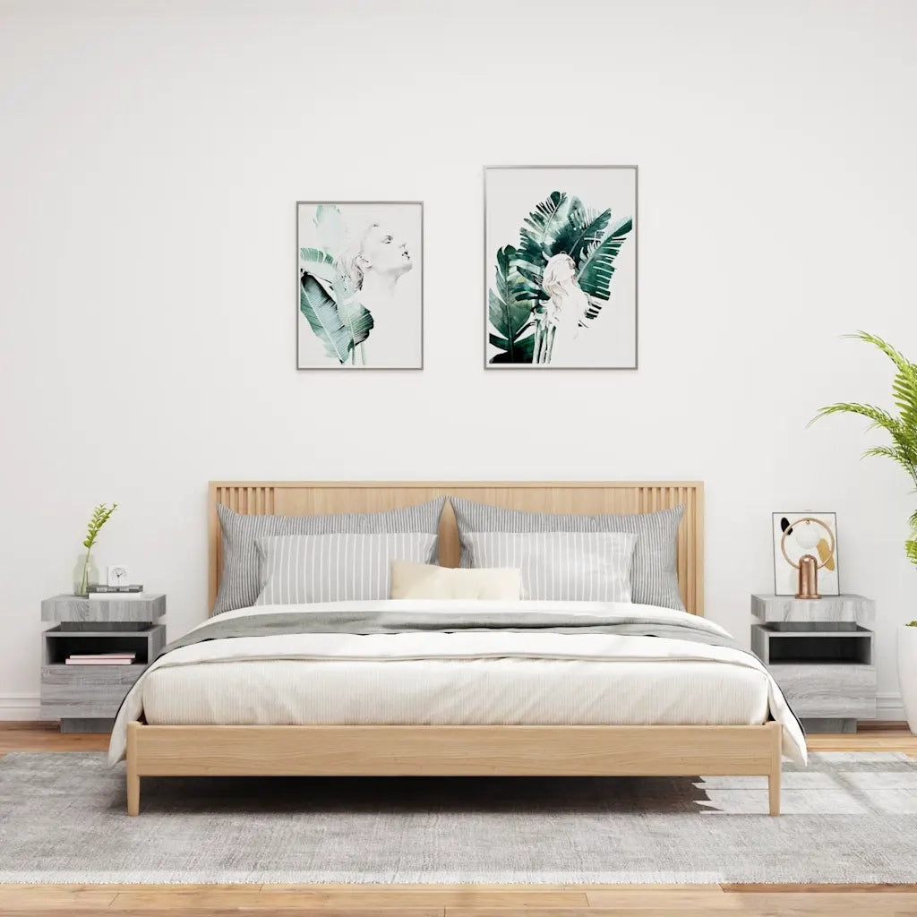Comodini con Luci LED 2pz-Set di 2 Tavolino da notte Grigio Sonoma 40x39x48,5 cm