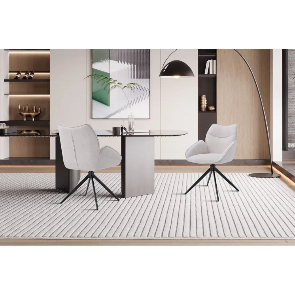Sedia da pranzo girevole MOOREA - Tessuto beige - Piedi in metallo nero - Altezza 90 cm - Stile design/industriale