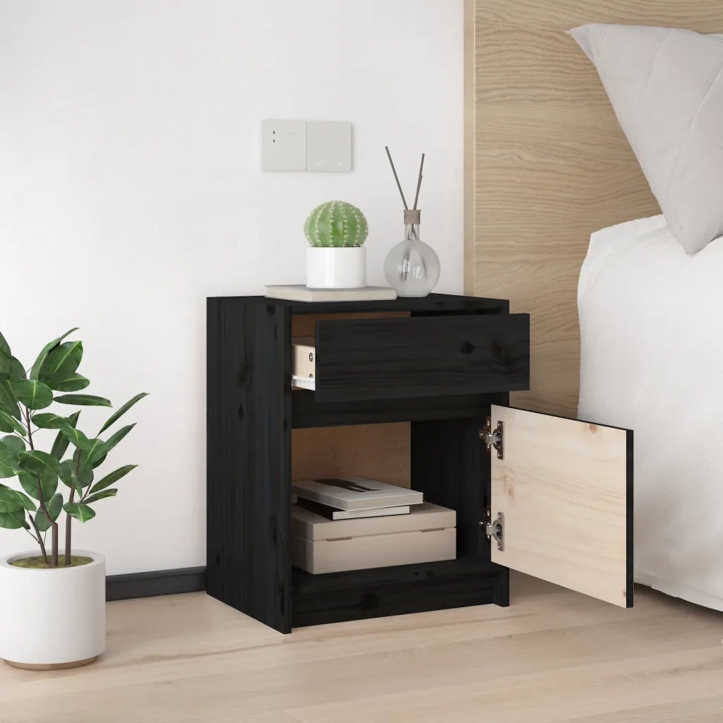 Comodini 2 pz Neri 40x31x50 cm in Legno Massello di Pino 808132