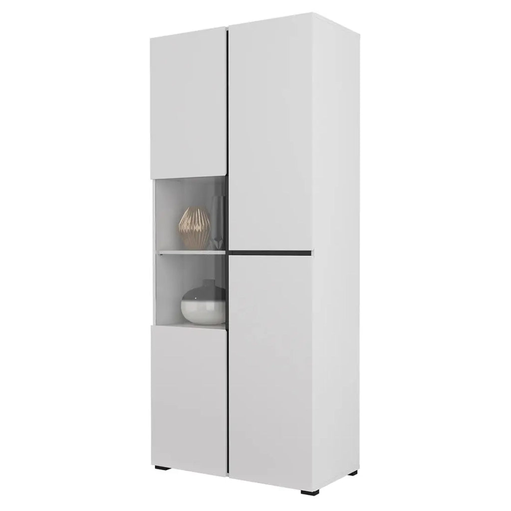 Vetrina alta 2 porte collezione HAVANA. Colori bianco e nero.