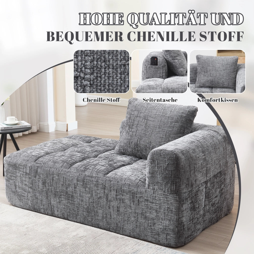 DIVANO Chaise longue 158x90x60 cm in Chenille Grigio con cuscino