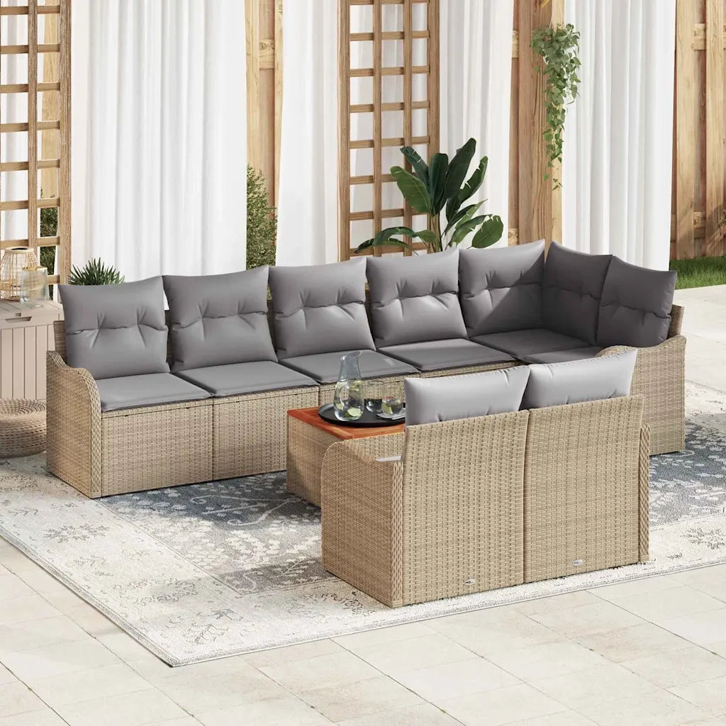Set Divano da Giardino 9 pcs Beige e Grigio Chiaro polyrattan