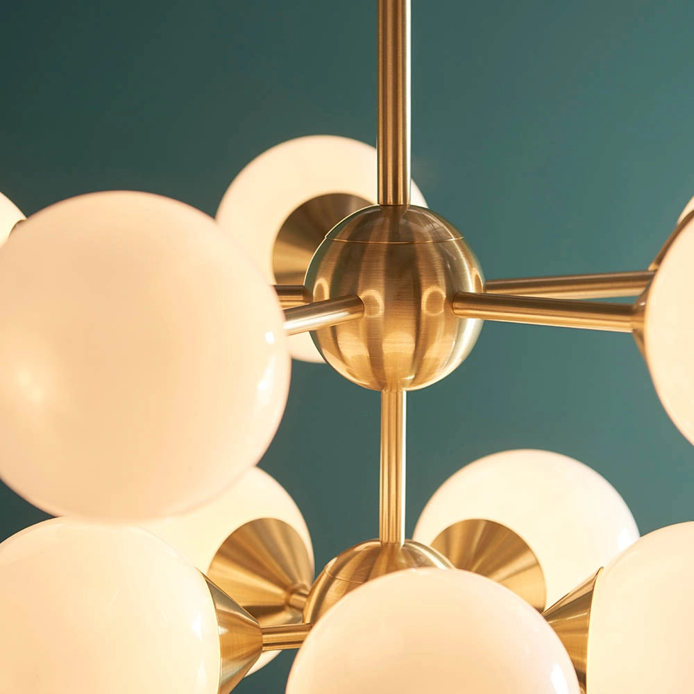 Lampadario Oscar Endon ottone 11 sfere vetro bianco G9