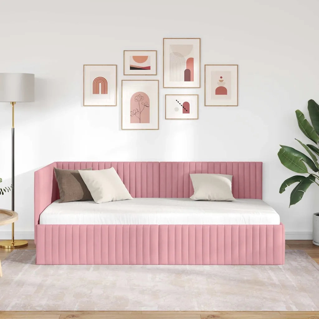 Cornice del letto ad angolo Rosa 90 cm x 200 cm Velluto 42016269