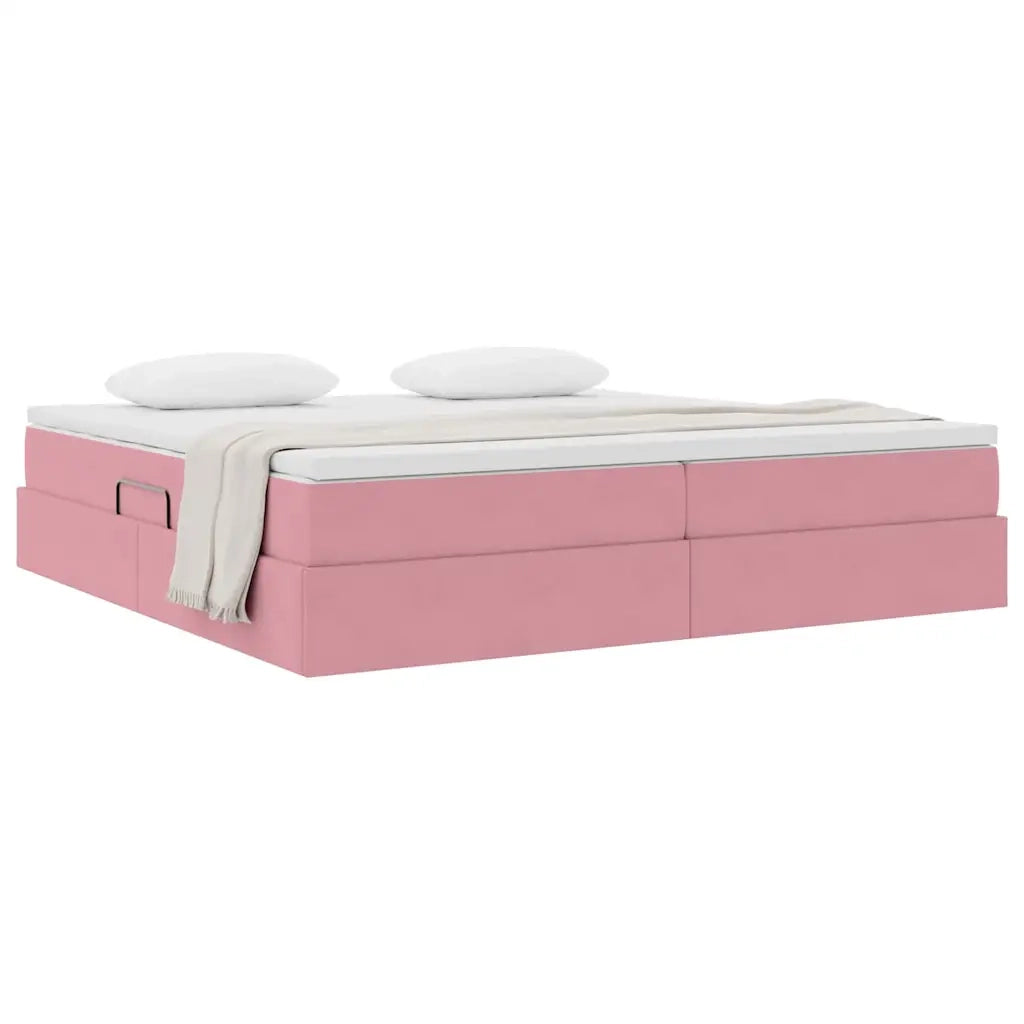 Letto con contenitore e materasso Rosa 200 x 200 cm Velluto 3370328