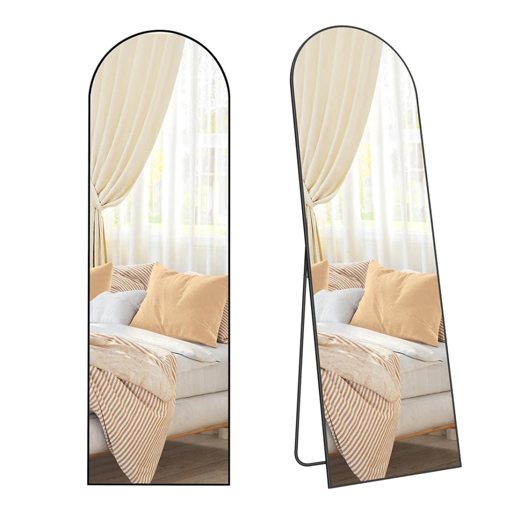 Specchio a figura intera 160 x 50 cm specchio rettangolare autoportante grande specchio da terra cornice in lega di alluminio vetro temperato per camera da letto soggiorno spogliatoio nero 12_0006598
