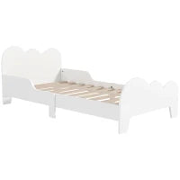 Letto per bambini letto a terra bambino 70x140 cm con sponda di sicurezza, doghe incluse e decorazioni a nuvola, bianco