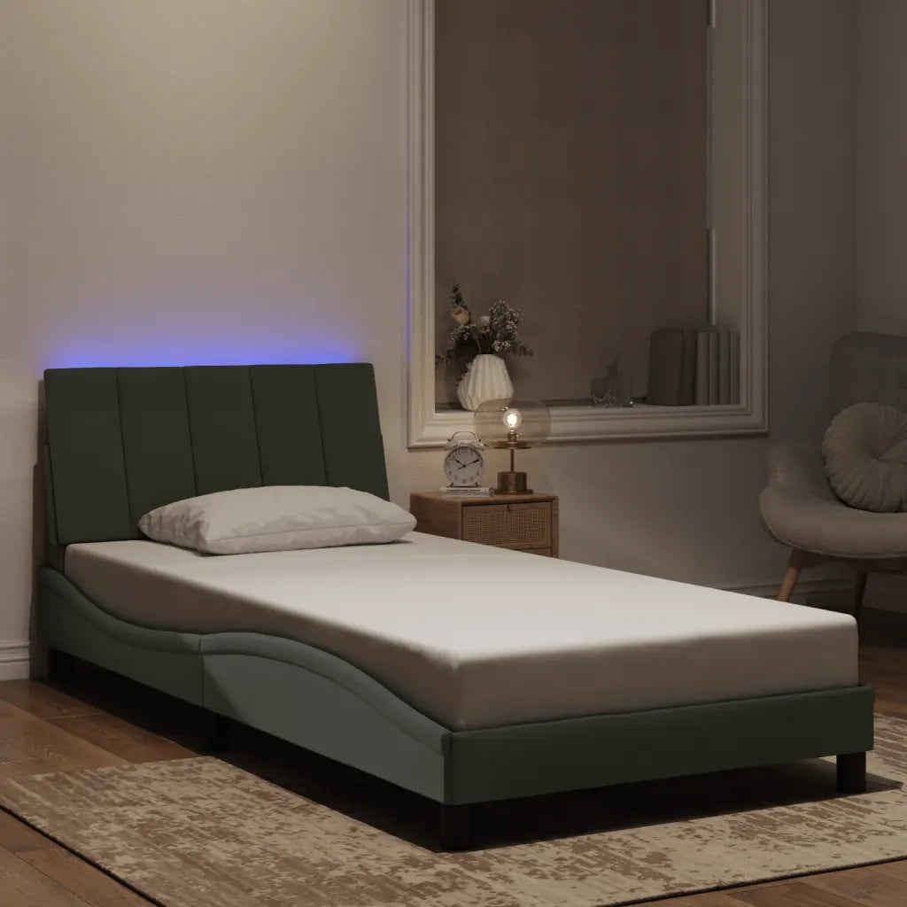 Giroletto con LED senza Materasso Hanko Grigio Chiaro 100x200 cm in Velluto