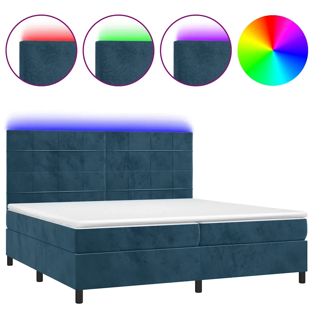 Letto a Molle con Materasso e LED Blu Scuro 200x200 cm 3136147