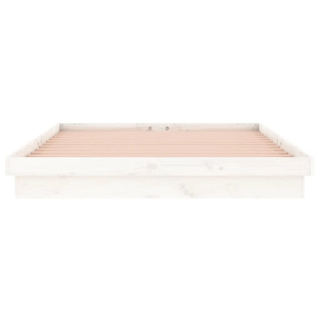 Giroletto LED-Struttura Letto con LED Bianco 135x190 cm Double in Legno Massello 650310