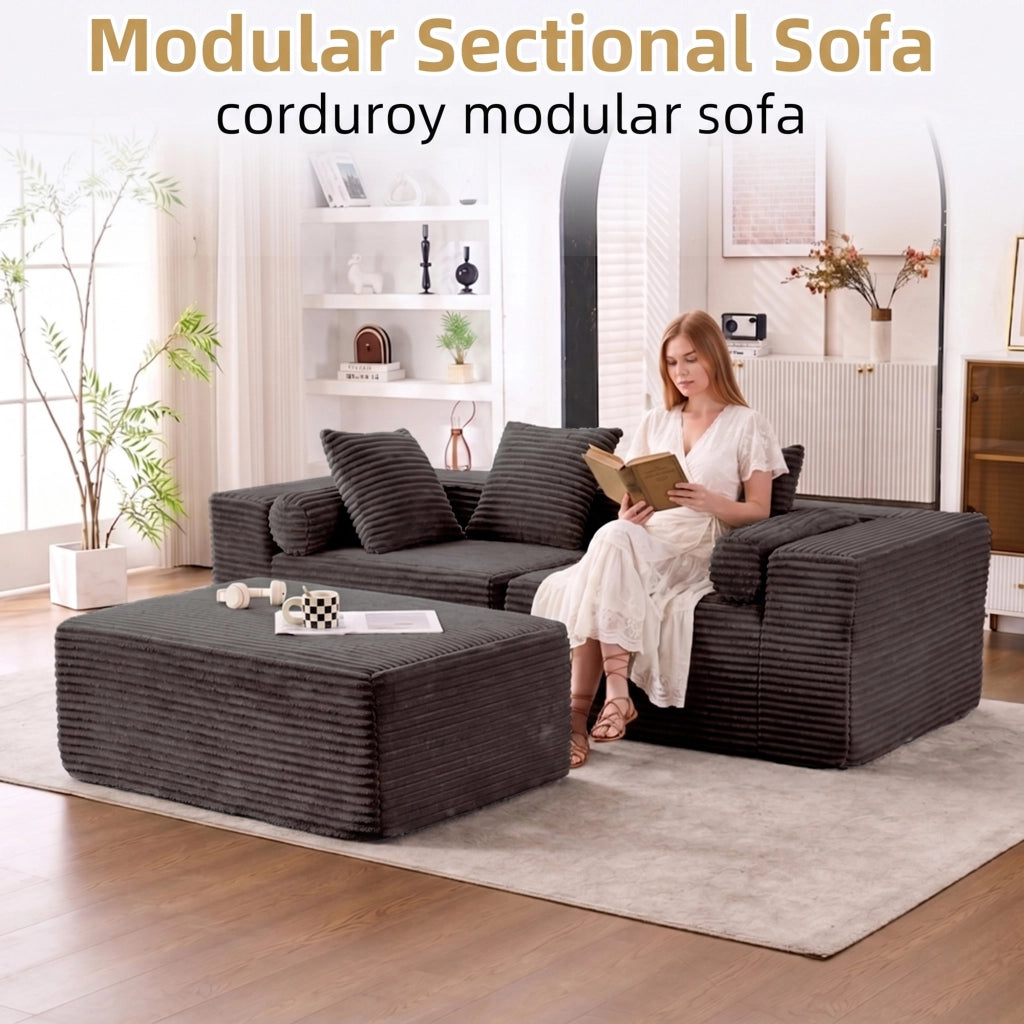 Divano modulare angolare senza montaggio con seduta flessibile in schiuma e molle nero 266 × 110 × 60,01 cm