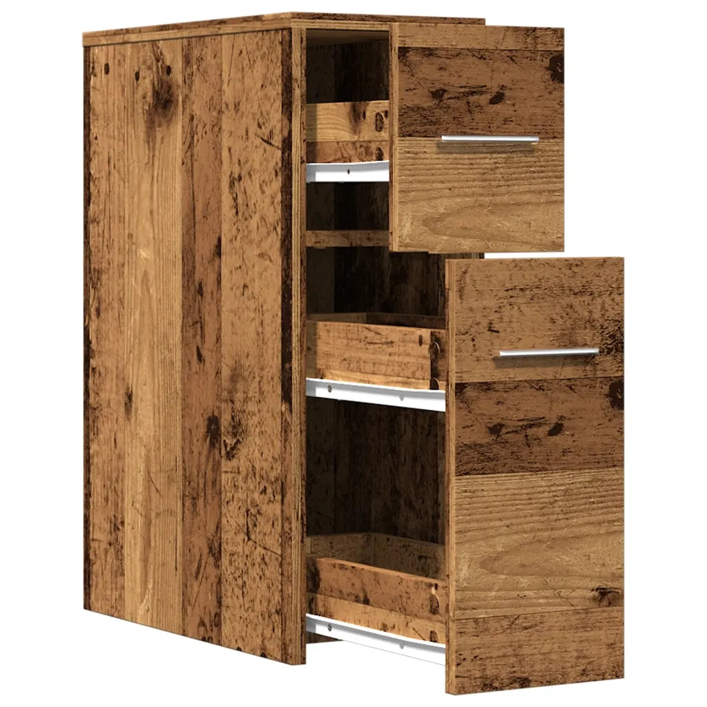 Armadietto da Bagno Stretto con Ruote Rovere Antico Truciolato