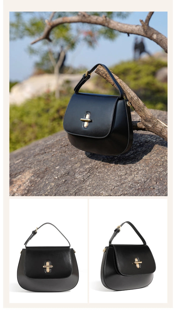 Borsa a tracolla da donna in vera pelle, stile vintage, nera.